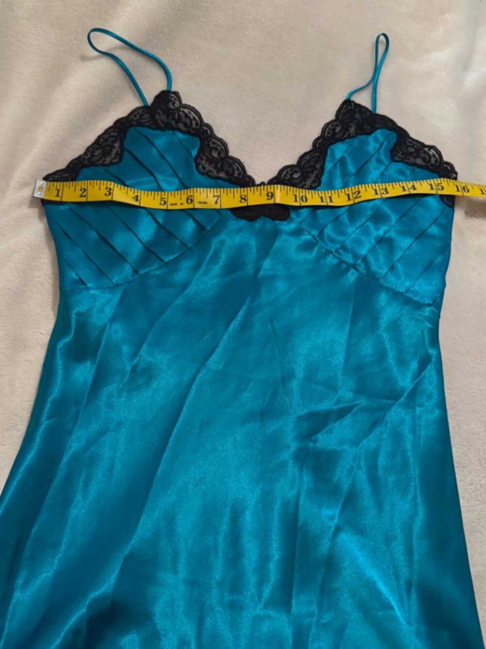Victoria Secret Gold Label Vintage "Teal" Chemise Pleats and Lace - Picture 11 of 15